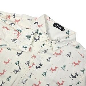 JOGAL Mens XXL Christmas Shirt Button Up LS‎ Reindeer Tree Pattern Print Holiday